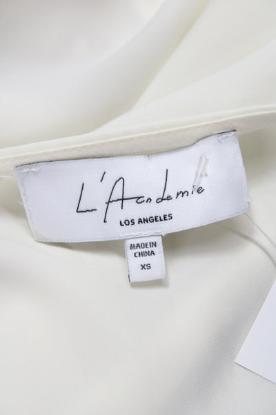 L'Academie Womens Cropped Blouse White V-Neck Tie Short Sleeve Poly Size XS
