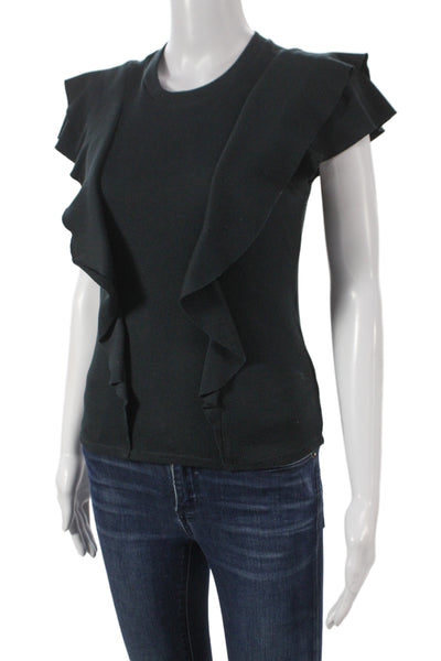 Veronica Beard Womens Black Cotton Crew Neck T-Shirt Short Sleeve Size XS