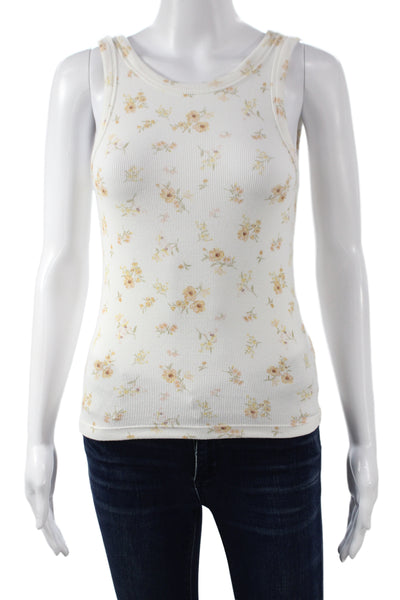 Splendid Womens Basic Floral White Tank Top Round Neck Cotton Blend Size XS