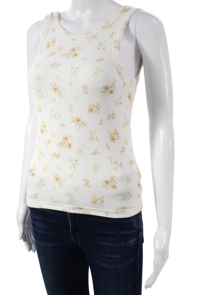 Splendid Womens Basic Floral White Tank Top Round Neck Cotton Blend Size XS