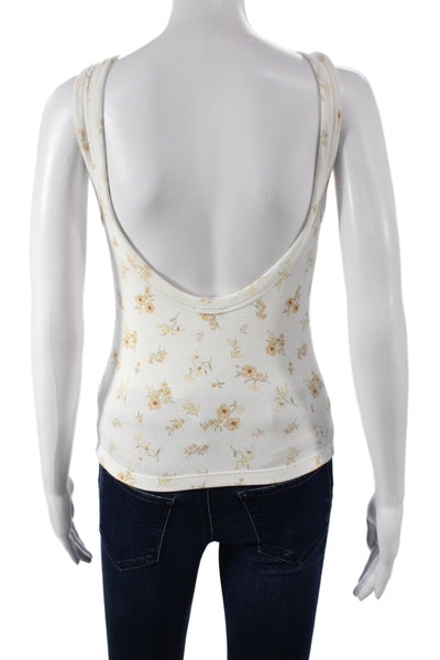 Splendid Womens Basic Floral White Tank Top Round Neck Cotton Blend Size XS