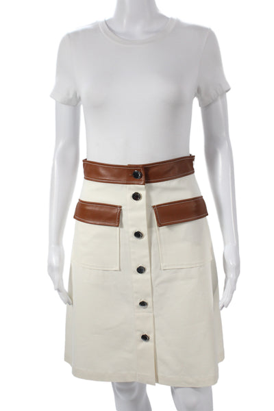 Staud Womens A-Line Skirt White Organic Cotton Knee Length Size 2