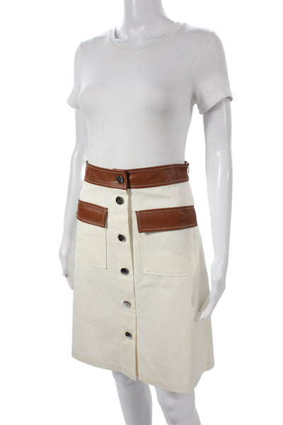 Staud Womens A-Line Skirt White Organic Cotton Knee Length Size 2