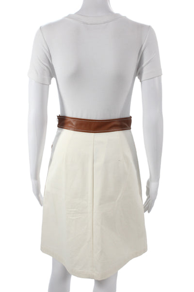 Staud Womens A-Line Skirt White Organic Cotton Knee Length Size 2