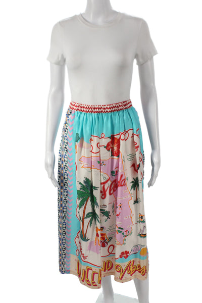 Me 369 Women A-Line Midi Skirt Light Blue Viscose Graphic Print Size 2XS