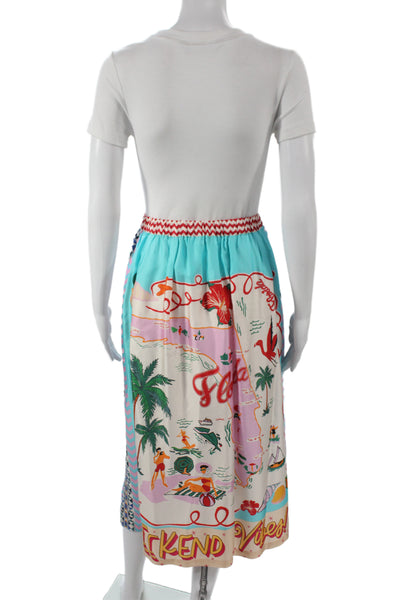 Me 369 Women A-Line Midi Skirt Light Blue Viscose Graphic Print Size 2XS