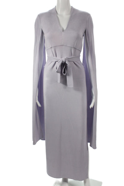 Safiyaa Women Maxi Sheath Dress Purple V-Neck Long Sleeve Cotton Tie Size 2