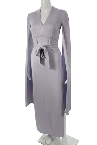 Safiyaa Women Maxi Sheath Dress Purple V-Neck Long Sleeve Cotton Tie Size 2