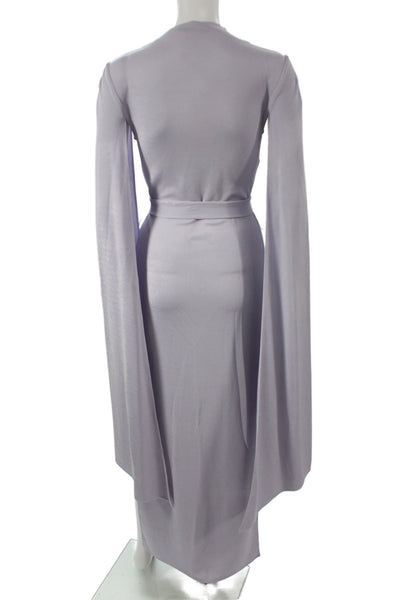 Safiyaa Women Maxi Sheath Dress Purple V-Neck Long Sleeve Cotton Tie Size 2