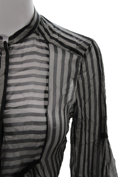Zara Womens Basic Tunic Blouse Black Striped Collared Rayon Long Sleeve Size S