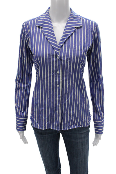 Ralph Lauren Black Label Women Blue Striped Cotton Button-Up Long Sleeve Size 6