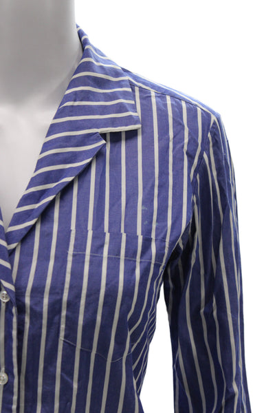 Ralph Lauren Black Label Women Blue Striped Cotton Button-Up Long Sleeve Size 6