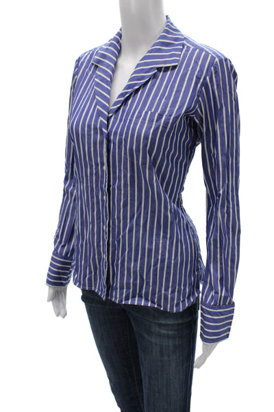 Ralph Lauren Black Label Women Blue Striped Cotton Button-Up Long Sleeve Size 6