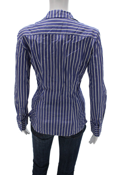 Ralph Lauren Black Label Women Blue Striped Cotton Button-Up Long Sleeve Size 6