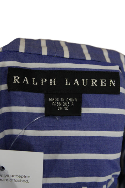 Ralph Lauren Black Label Women Blue Striped Cotton Button-Up Long Sleeve Size 6