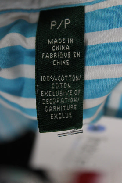 Lauren Ralph Lauren Women Striped Button Up Top 3/4 Sleeve Light Blue Size PP