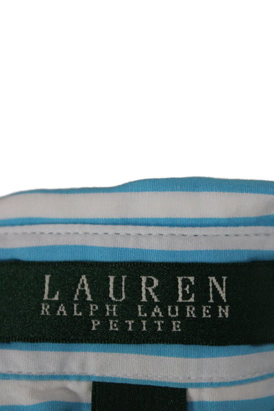 Lauren Ralph Lauren Women Striped Button Up Top 3/4 Sleeve Light Blue Size PP