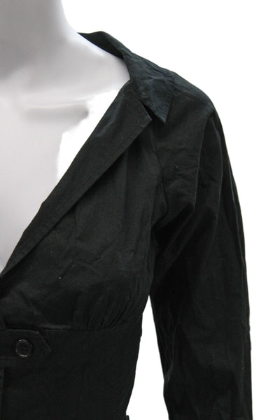 Byron Lars Women Collared Black Button-Up 3/4 Sleeve Cotton Spandex Size 4