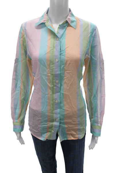 Lauren Ralph Lauren Women Striped Collared Button Up Cotton Long Sleeve Size S