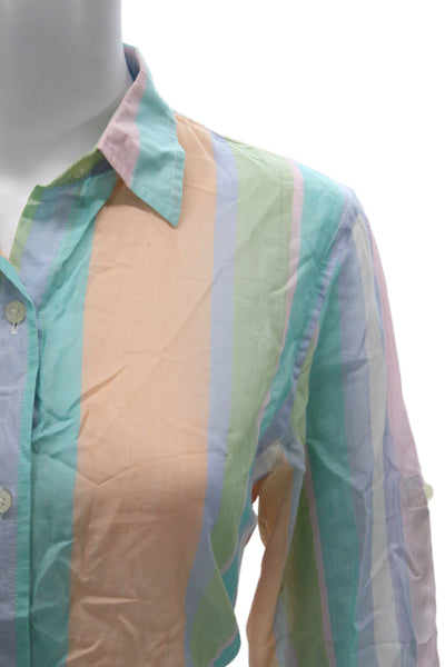Lauren Ralph Lauren Women Striped Collared Button Up Cotton Long Sleeve Size S