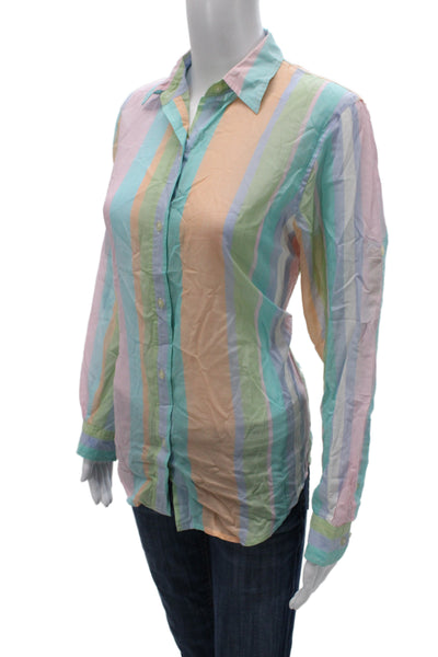 Lauren Ralph Lauren Women Striped Collared Button Up Cotton Long Sleeve Size S