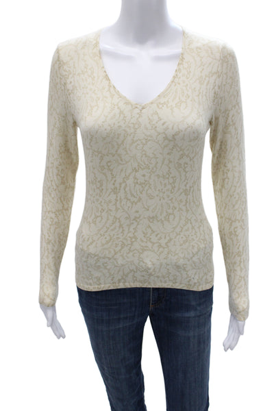 Sutton Studio Women Beige Silk Cashmere V Neck Sweater Size XS Petite