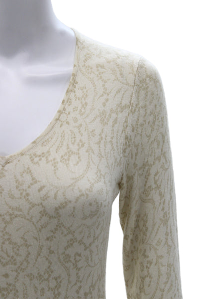 Sutton Studio Women Beige Silk Cashmere V Neck Sweater Size XS Petite