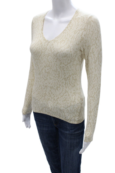 Sutton Studio Women Beige Silk Cashmere V Neck Sweater Size XS Petite