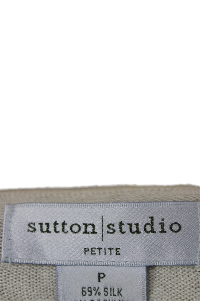 Sutton Studio Women Beige Silk Cashmere V Neck Sweater Size XS Petite