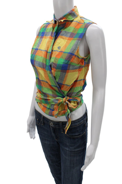Lauren Ralph Lauren Women Sleeveless Plaid Cotton Button Up Blouse Size 4
