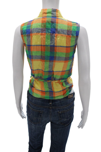 Lauren Ralph Lauren Women Sleeveless Plaid Cotton Button Up Blouse Size 4