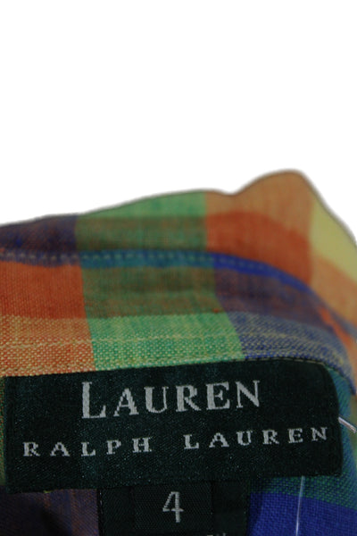 Lauren Ralph Lauren Women Sleeveless Plaid Cotton Button Up Blouse Size 4
