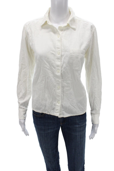 J Crew Womens Basic Collared Cotton Button-Up Shirt White Long Sleeve Size S