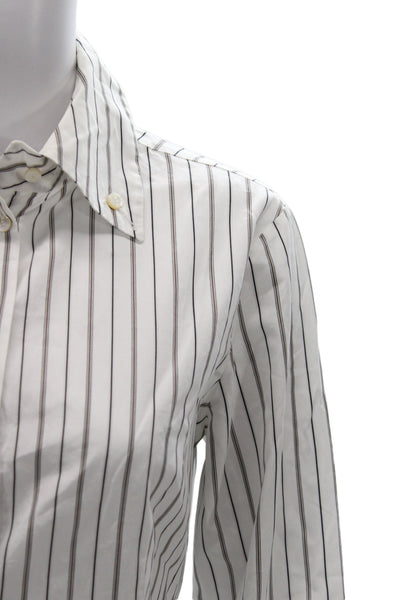 Faconnable Womens Striped Cotton Collared Button-Up Long Sleeve White Size 40