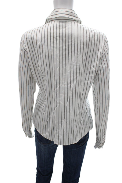 Faconnable Womens Striped Cotton Collared Button-Up Long Sleeve White Size 40