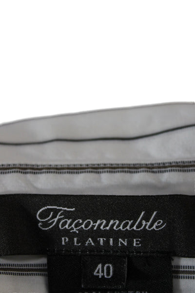 Faconnable Womens Striped Cotton Collared Button-Up Long Sleeve White Size 40