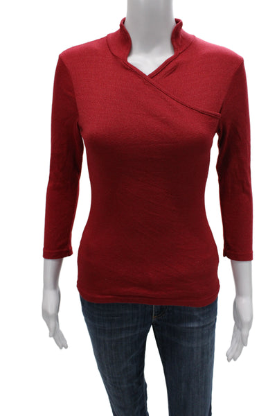 Michael Michael Kors Women Basic Red Mock Neck 3/4 Sleeve Top Size One Size