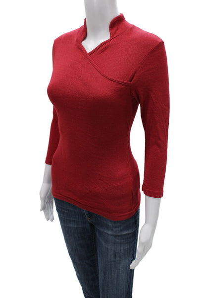 Michael Michael Kors Women Basic Red Mock Neck 3/4 Sleeve Top Size One Size