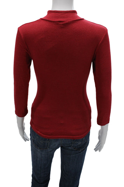 Michael Michael Kors Women Basic Red Mock Neck 3/4 Sleeve Top Size One Size