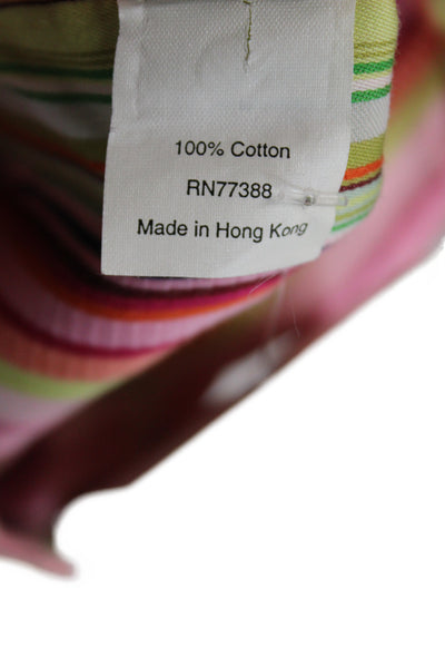 J Crew Women Striped 100% Cotton Collared Button-Up Long Sleeve Green Size S