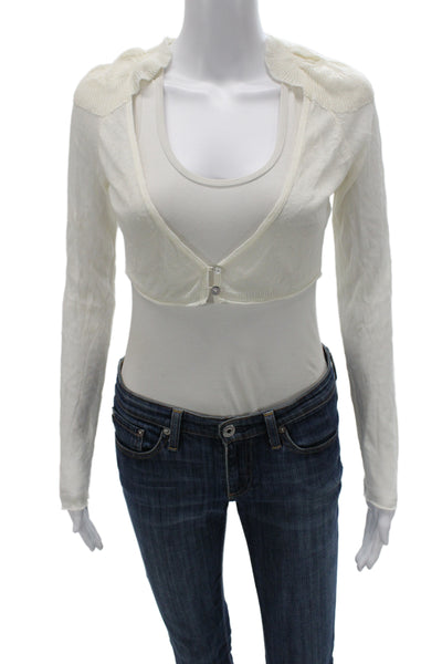 Sita Murt Women Cardigan White Button Viscose Linen Blend Long Sleeve Size 38