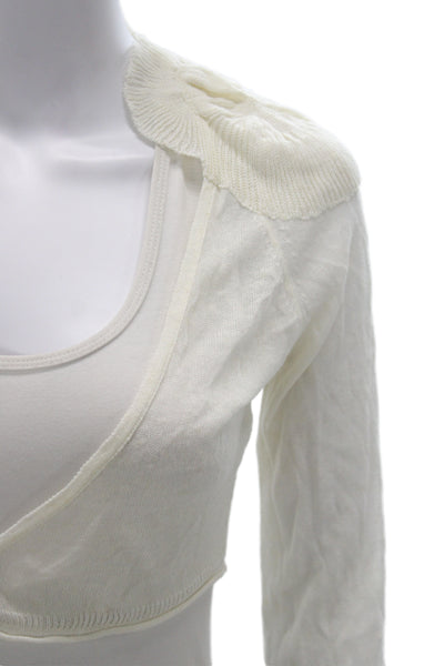 Sita Murt Women Cardigan White Button Viscose Linen Blend Long Sleeve Size 38