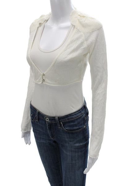 Sita Murt Women Cardigan White Button Viscose Linen Blend Long Sleeve Size 38