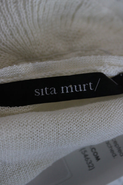 Sita Murt Women Cardigan White Button Viscose Linen Blend Long Sleeve Size 38