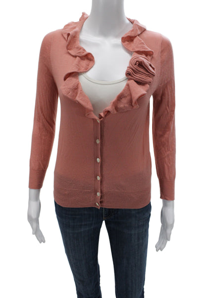 J Crew Women Cardigan 100% Merino Wool Pink Button Long Sleeve Size XS