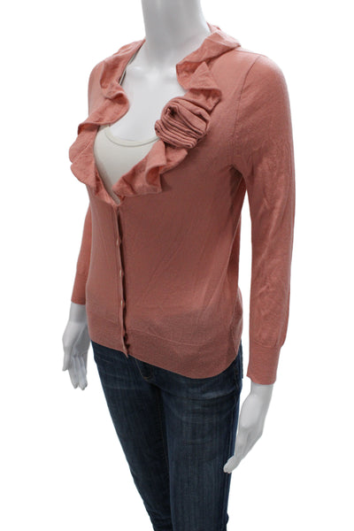 J Crew Women Cardigan 100% Merino Wool Pink Button Long Sleeve Size XS