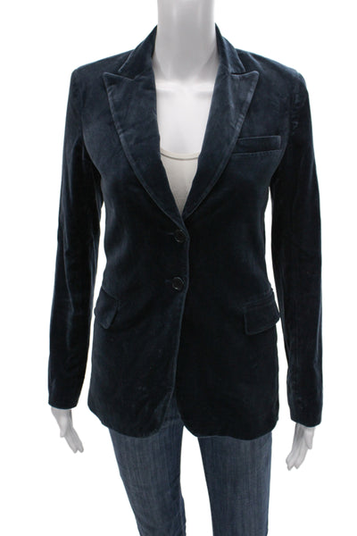 Theory Women Collared Button Solid Dark Blue Classic Blazer Size XS