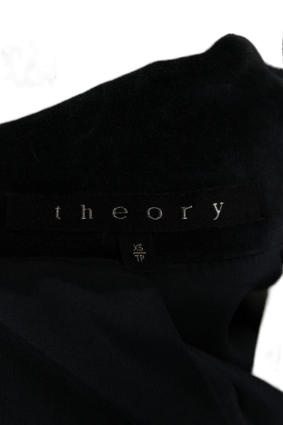 Theory Women Collared Button Solid Dark Blue Classic Blazer Size XS