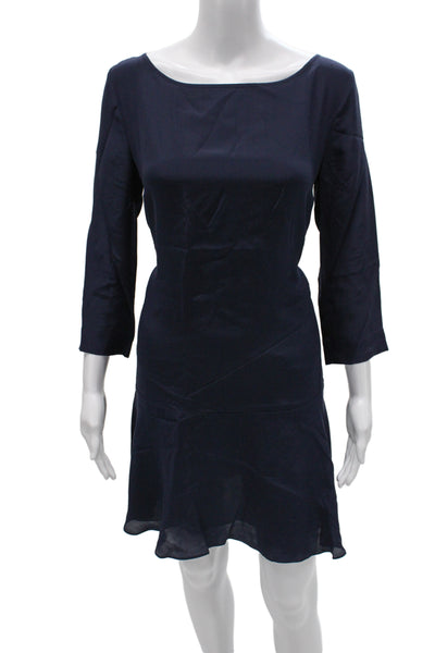 Patrizia Pepe Women Shift Dress Dark Blue 3/4 Sleeve Silk Viscose Size 44