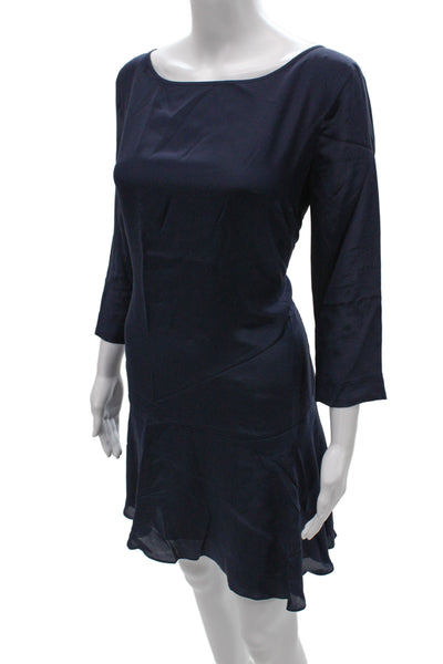 Patrizia Pepe Women Shift Dress Dark Blue 3/4 Sleeve Silk Viscose Size 44